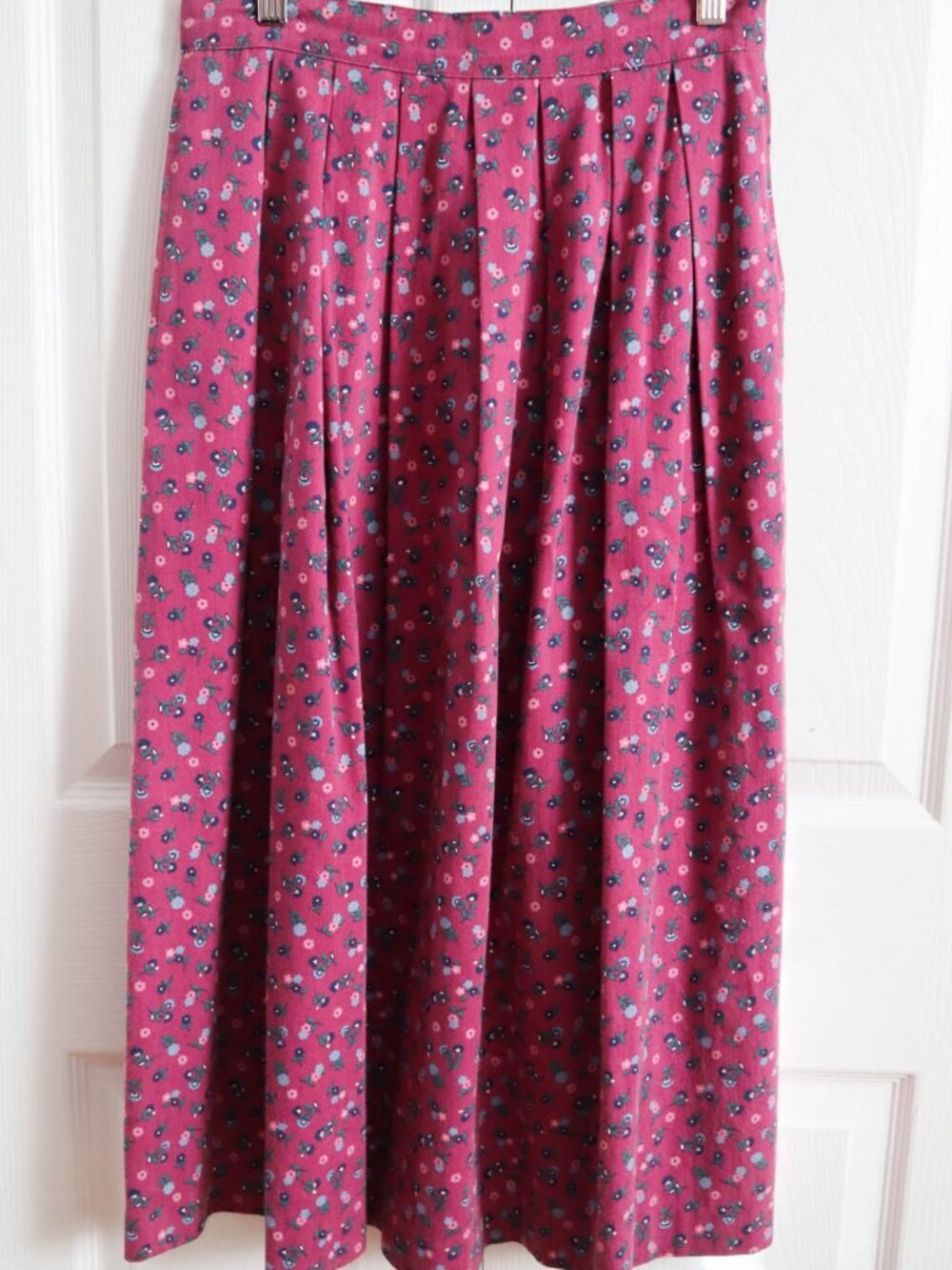 Vtg LL Bean Floral Pleated Midi Skirt Sz 8 Fuschia Pink Cottagecore '80s-style